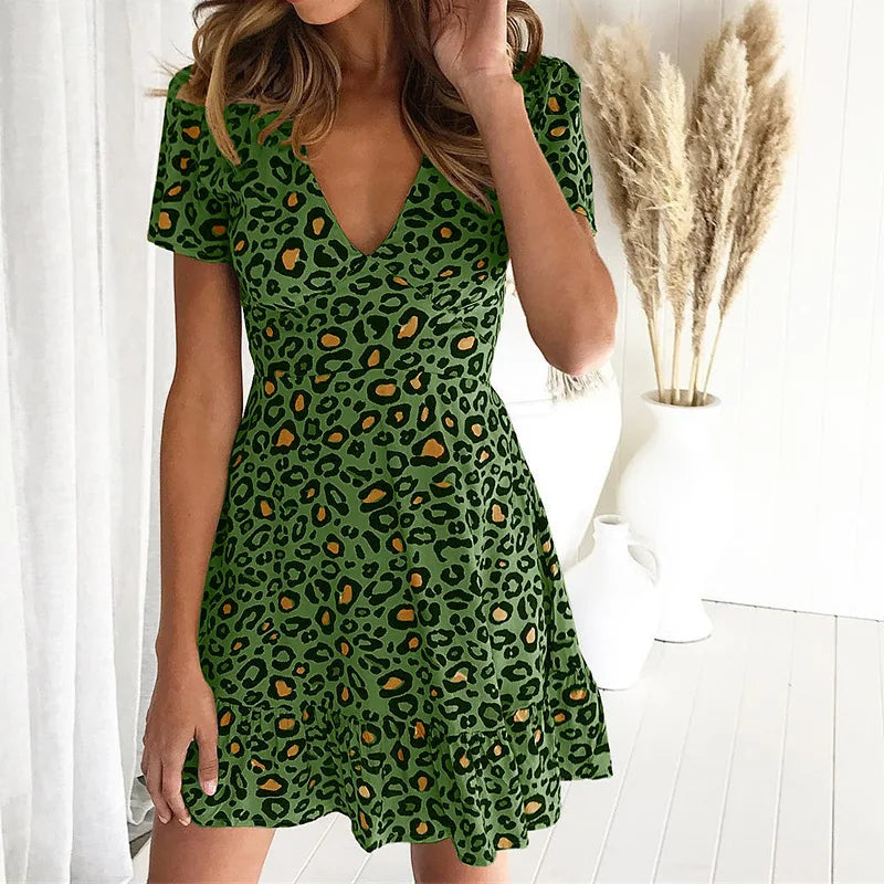 Green Leopard Print Mini Dress